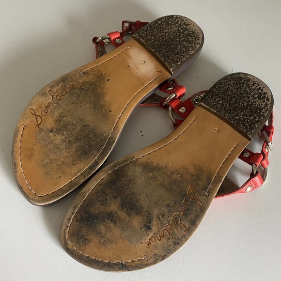 Sam Edelman Greta Leather T-Strap Flat Sandal Thong Ankle Strap Red 6 36 - Picture 5 of 5